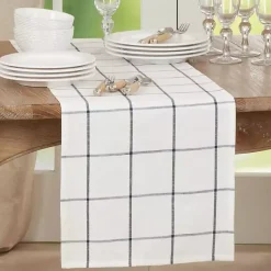 Kirklands Home Table Linens|Large Plaid Long Table Runner, 72 in. White