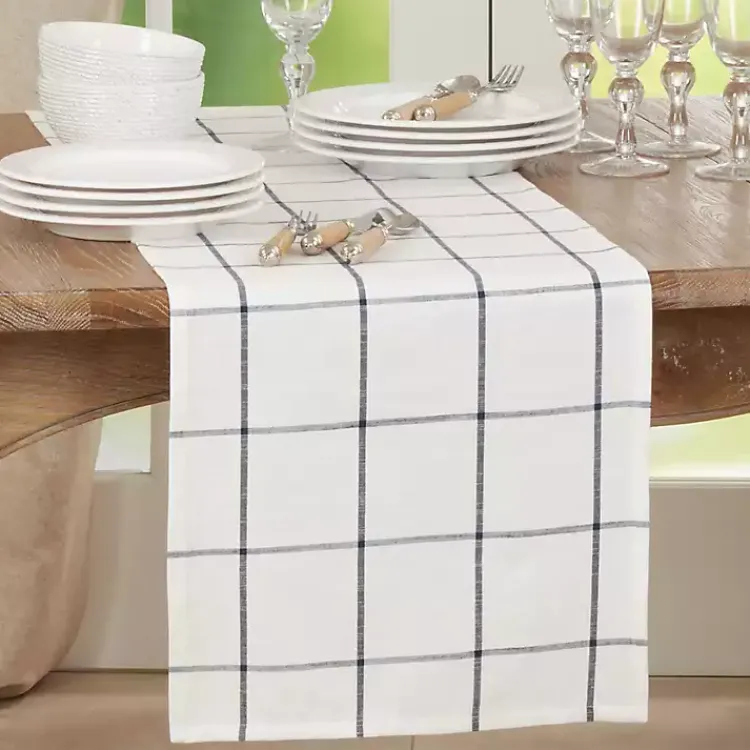 Kirklands Home Table Linens|Large Plaid Long Table Runner, 72 in. White