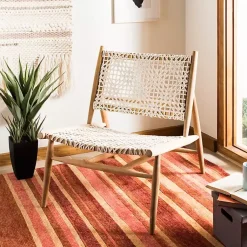 Kirklands Home Accent Chairs|Leather Woven Accent Chair White