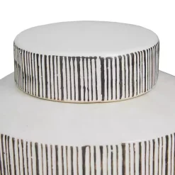 New White Lined Ceramic Jars, Set of 2 Decorative Bowls & Jars