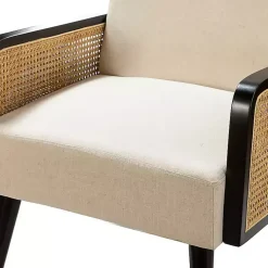 Kirklands Home Accent Chairs|White Linen and Rattan Accent Chair Ivory