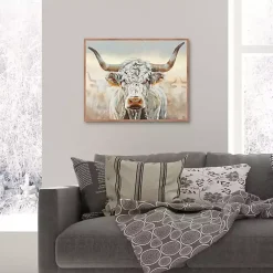 Kirklands Home Canvas Art|Longhorn Framed Canvas Art Print White