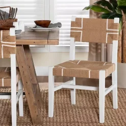 Kirklands Home Dining Chairs|White Mahogany Woven Talli Dining Chair Tan