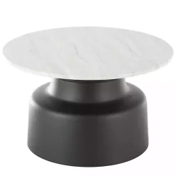 Kirklands Home Coffee Tables|Marble & Black Metal Pedestal Coffee Table White