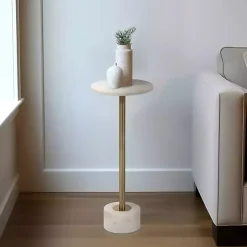 Kirklands Home Accent & End Tables|Marble & Gold Metal Round Cocktail Table White