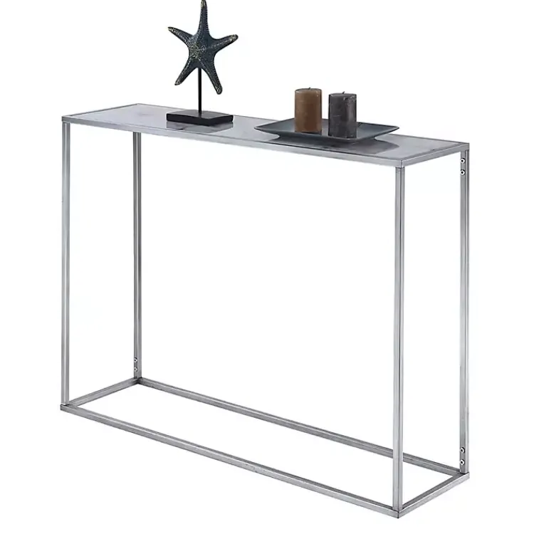 Kirklands Home Console Tables|White Marble & Metal Slim Console Table Silver