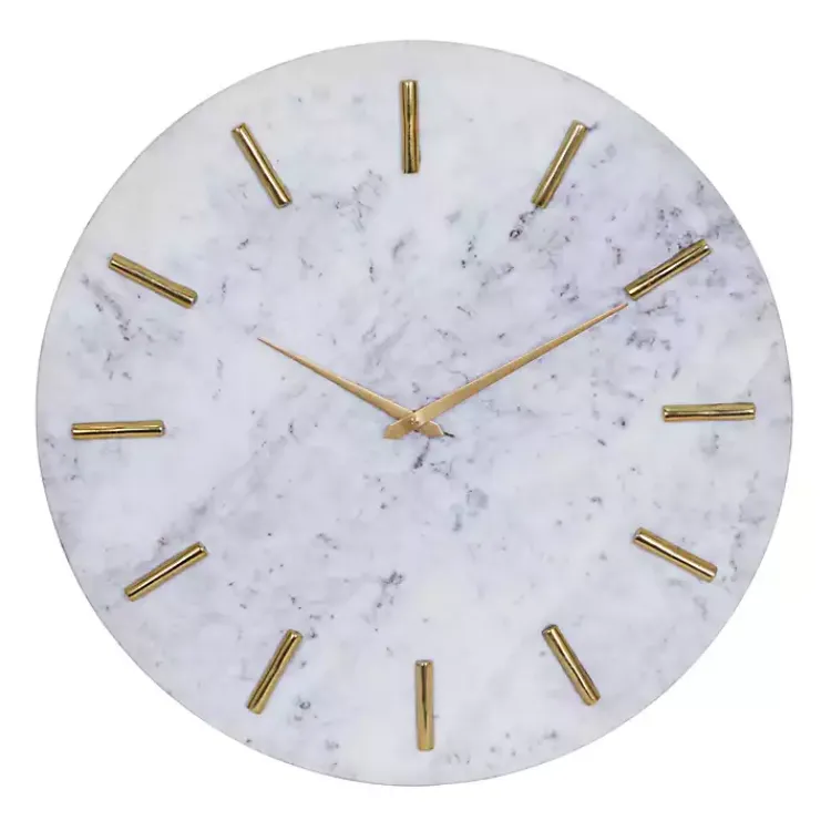 Kirklands Home Clocks|White Marble and Gold Accent Wall Clock, 20 in.