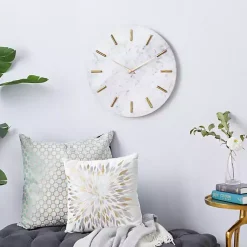 Kirklands Home Clocks|White Marble and Gold Accent Wall Clock, 20 in.