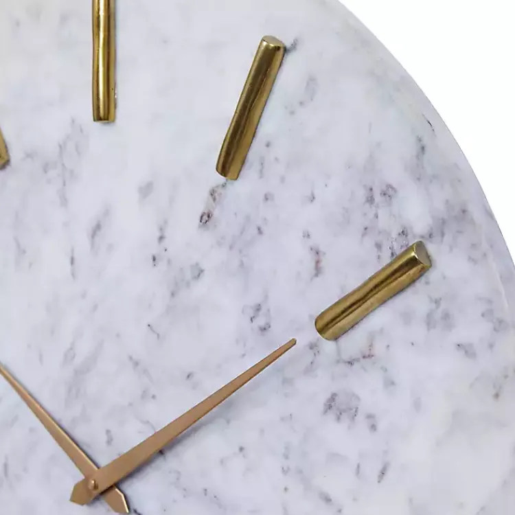 Kirklands Home Clocks|White Marble and Gold Accent Wall Clock, 20 in.