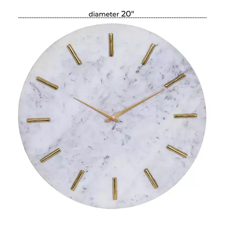 Kirklands Home Clocks|White Marble and Gold Accent Wall Clock, 20 in.