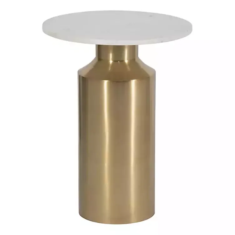 Kirklands Home Accent & End Tables|Marble and Gold Cylinder Accent Table White