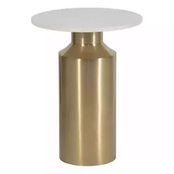 Kirklands Home Accent & End Tables|Marble and Gold Cylinder Accent Table White