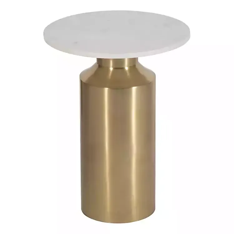 Kirklands Home Accent & End Tables|Marble and Gold Cylinder Accent Table White