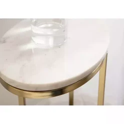 Kirklands Home Accent & End Tables|Marble and Gold Oval C-Shape Accent Table White