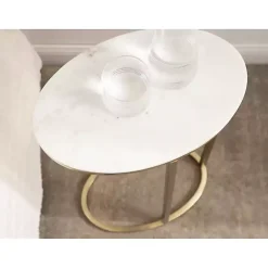 Kirklands Home Accent & End Tables|Marble and Gold Oval C-Shape Accent Table White
