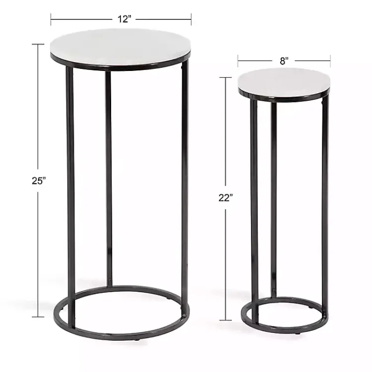 Kirklands Home Accent & End Tables|White Marble Nesting Accent Tables, Set of 2 Black