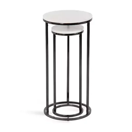 Kirklands Home Accent & End Tables|White Marble Nesting Accent Tables, Set of 2 Black