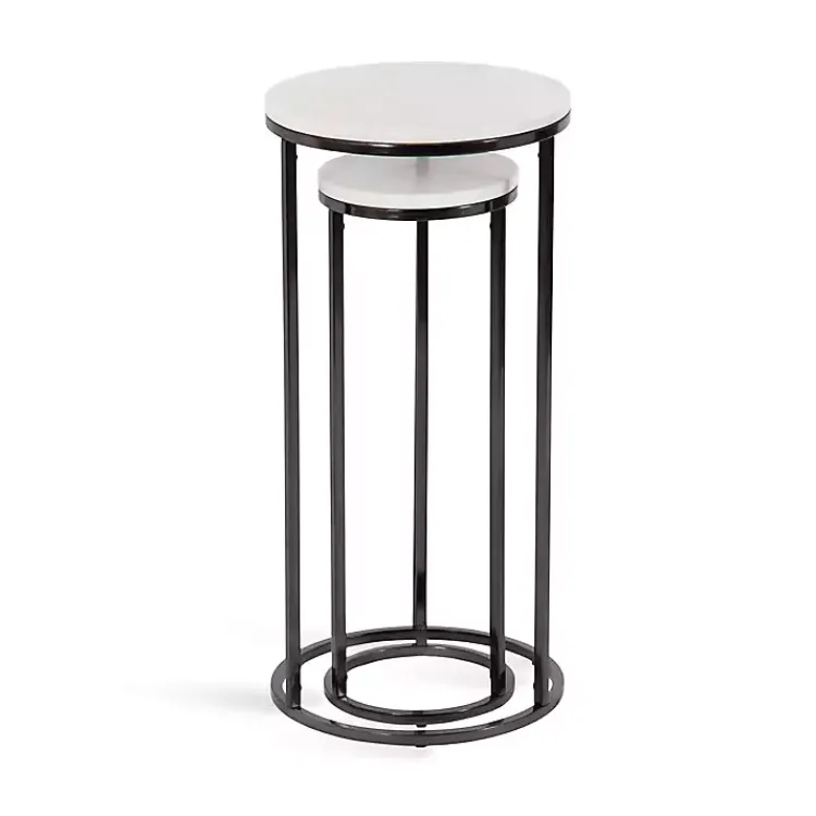 Kirklands Home Accent & End Tables|White Marble Nesting Accent Tables, Set of 2 Black