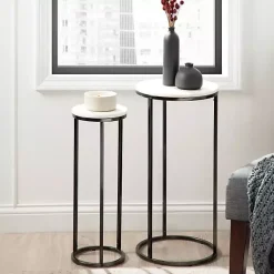Kirklands Home Accent & End Tables|White Marble Nesting Accent Tables, Set of 2 Black