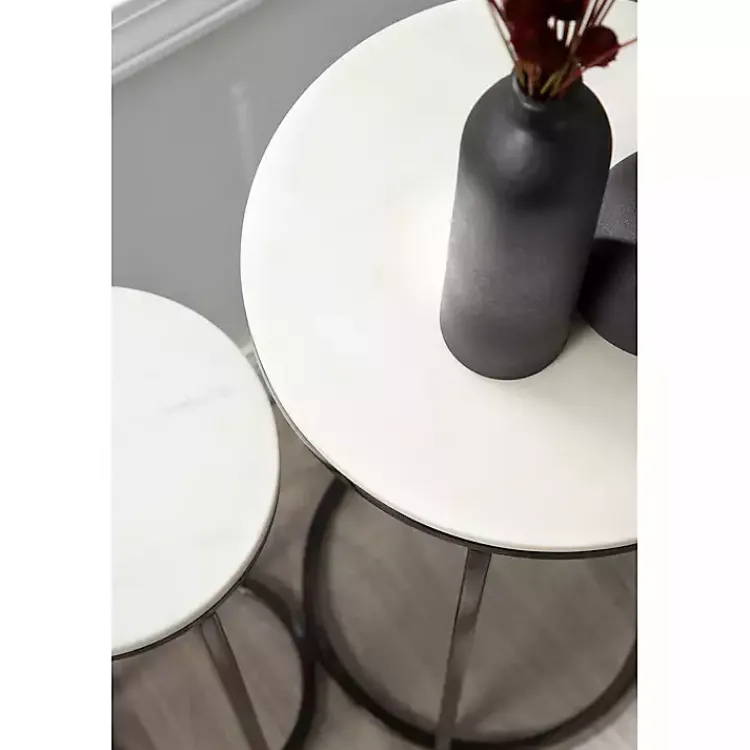Kirklands Home Accent & End Tables|White Marble Nesting Accent Tables, Set of 2 Black