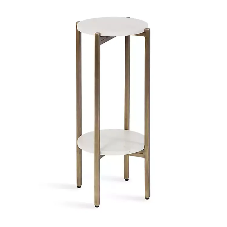 Kirklands Home Accent & End Tables|Marble Gold Accent Table White