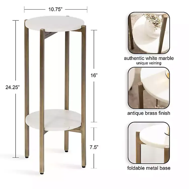Kirklands Home Accent & End Tables|Marble Gold Accent Table White