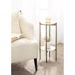 Kirklands Home Accent & End Tables|Marble Gold Accent Table White