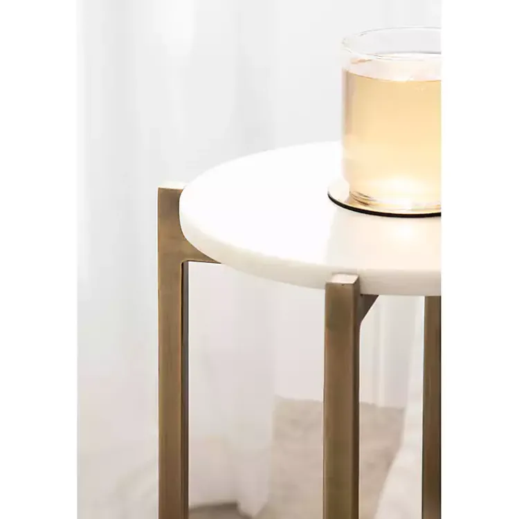 Kirklands Home Accent & End Tables|Marble Gold Accent Table White