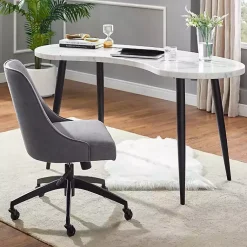 Kirklands Home Office Furniture|White Marble Kidney Shaped Desk