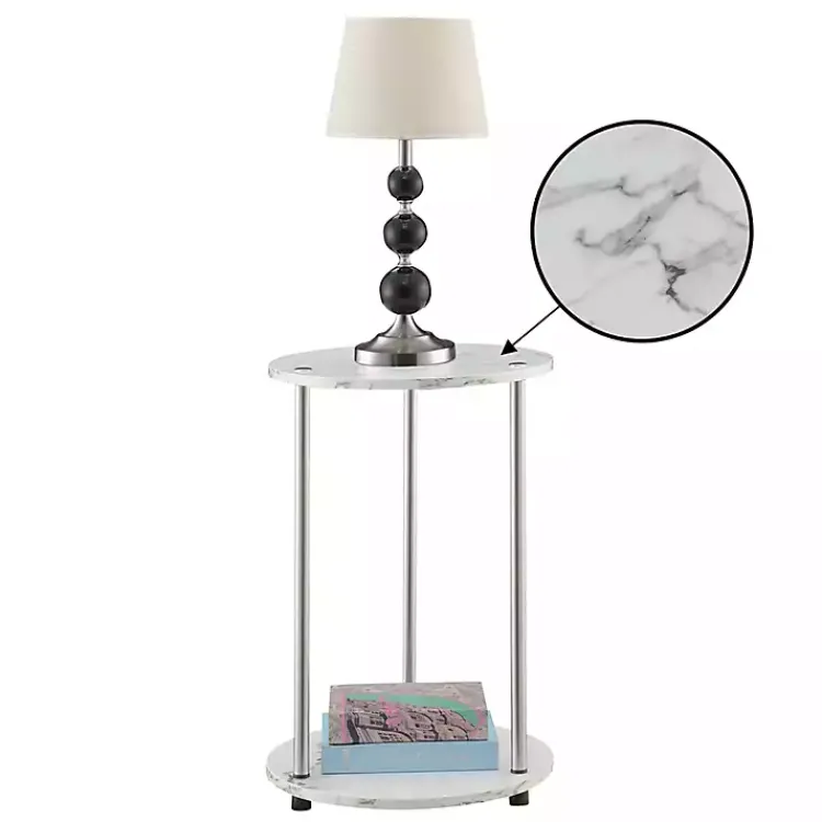 Kirklands Home Accent & End Tables|Marble Two Tiered Metal Accent Table White
