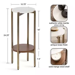 Kirklands Home Accent & End Tables|Marble Walnut Accent Table White