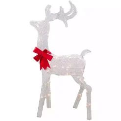 Mesh and Red Bow Standing LED Christmas Deer Outdoor Christmas Decorations