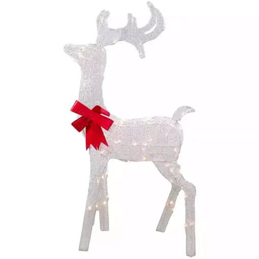 Mesh and Red Bow Standing LED Christmas Deer Outdoor Christmas Decorations
