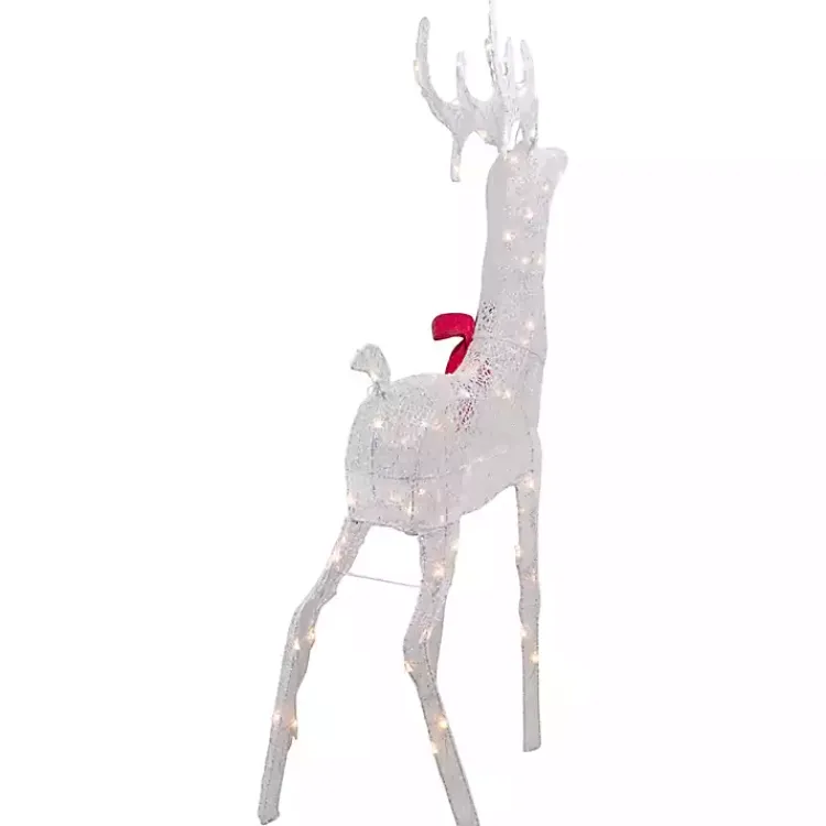 Mesh and Red Bow Standing LED Christmas Deer Outdoor Christmas Decorations