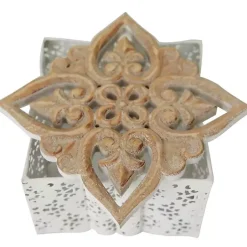 New White Metal and Carved Wood Boxes, Set of 3 Baskets & Boxes