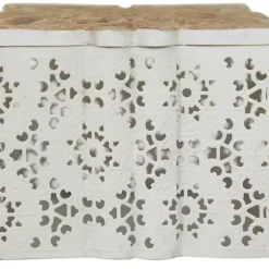 New White Metal and Carved Wood Boxes, Set of 3 Baskets & Boxes