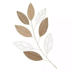 Kirklands Home Wall Plaques|White Metal and Reed Leaf Wall Plaque