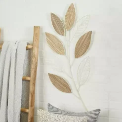 Kirklands Home Wall Plaques|White Metal and Reed Leaf Wall Plaque