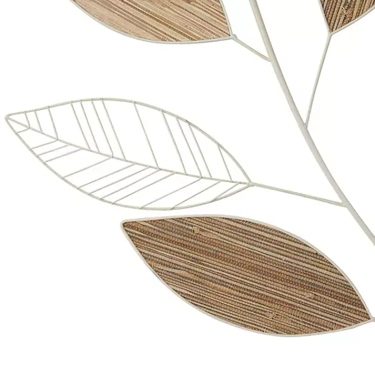 Kirklands Home Wall Plaques|White Metal and Reed Leaf Wall Plaque