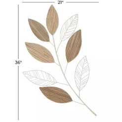 Kirklands Home Wall Plaques|White Metal and Reed Leaf Wall Plaque