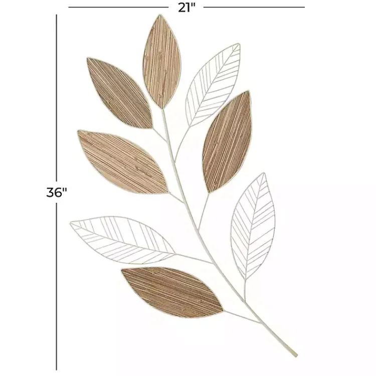 Kirklands Home Wall Plaques|White Metal and Reed Leaf Wall Plaque