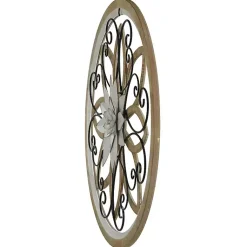 Kirklands Home Wall Plaques|White Metal and Wood Floral Round Wall Plaque