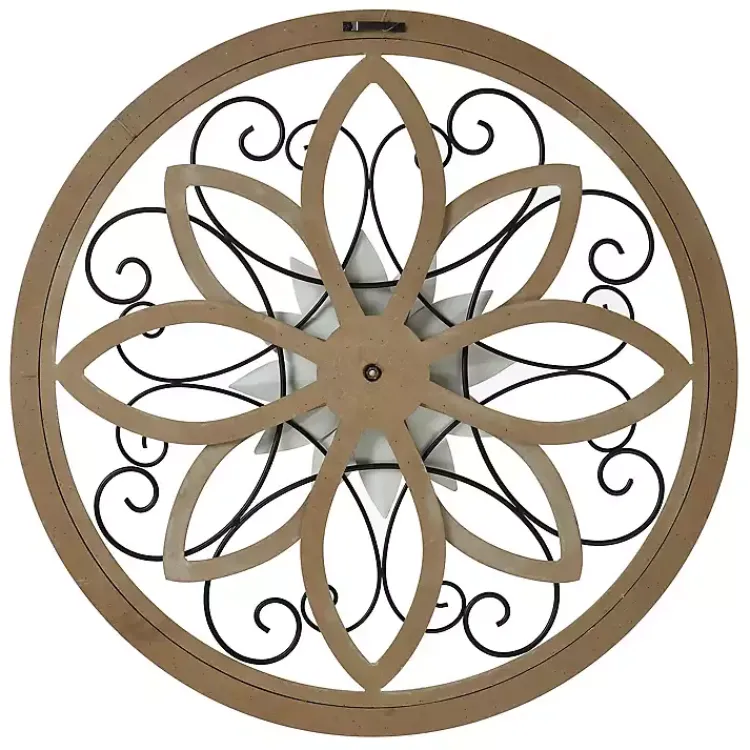 Kirklands Home Wall Plaques|White Metal and Wood Floral Round Wall Plaque