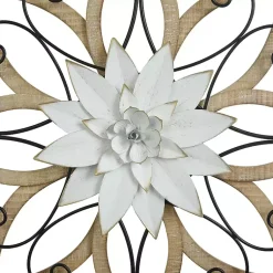 Kirklands Home Wall Plaques|White Metal and Wood Floral Round Wall Plaque