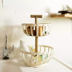 Kirklands Home Kitchen Storage|Metal 2-Tier Kitchen Basket White
