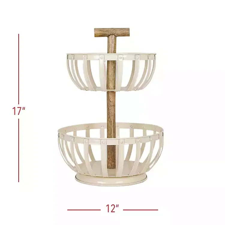 Kirklands Home Kitchen Storage|Metal 2-Tier Kitchen Basket White