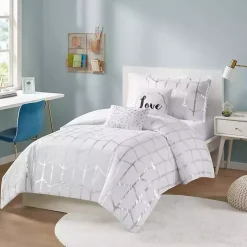 Kirklands Home Comforters|White Metallic 4-pc. Twin/Twin XL Comforter Set
