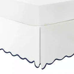 Kirklands Home Bedding Essentials|White Navy Scalloped Coastal Queen Bed Skirt