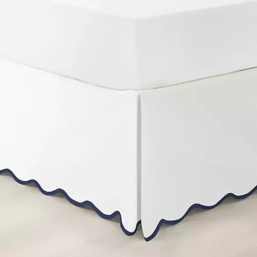 Kirklands Home Bedding Essentials|White Navy Scalloped Coastal King Bed Skirt