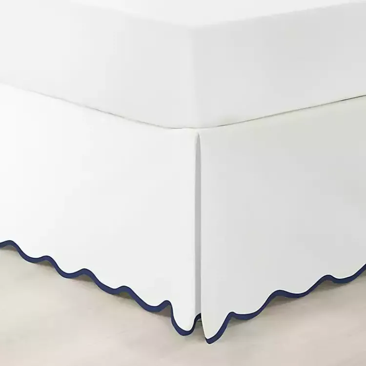 Kirklands Home Bedding Essentials|White Navy Scalloped Coastal King Bed Skirt